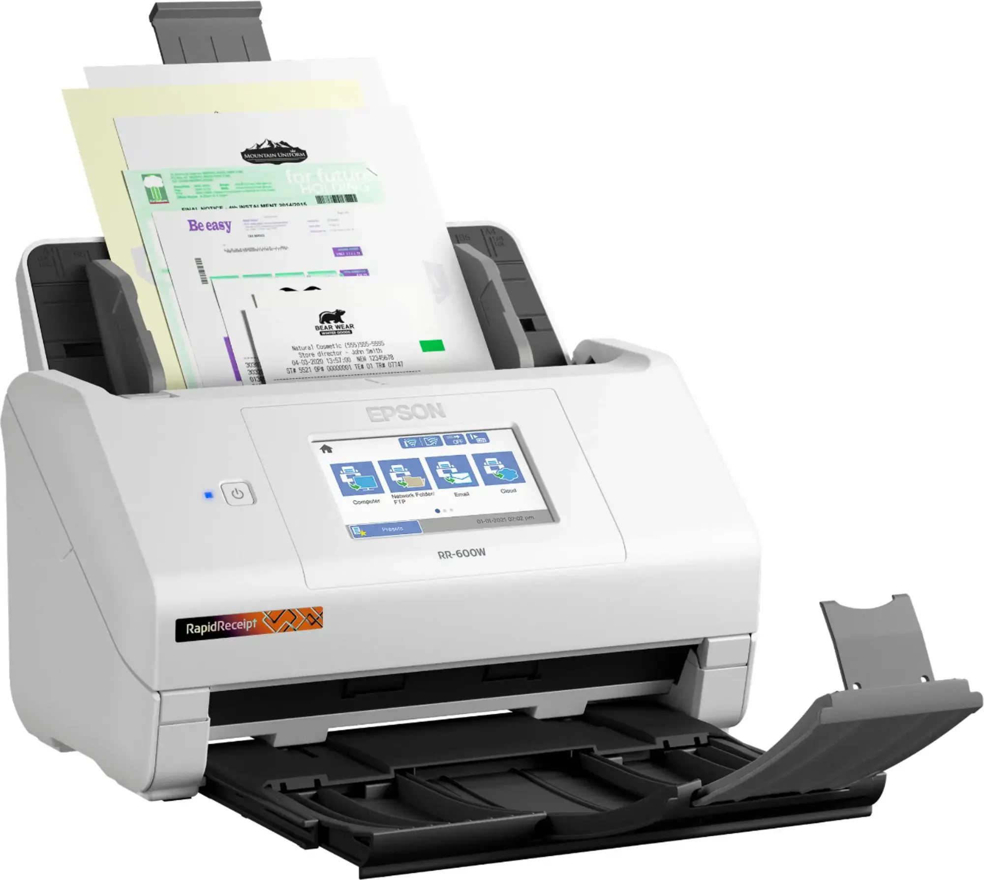 Epson - RapidReceipt RR-600W Wireless Receipt and Desktop Document Scanner - White