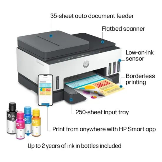 HP - Smart Tank 7301 Wireless All-In-One Supertank Inkjet Printer with up to 2 Years of Ink Included - White & Slate-White & Slate