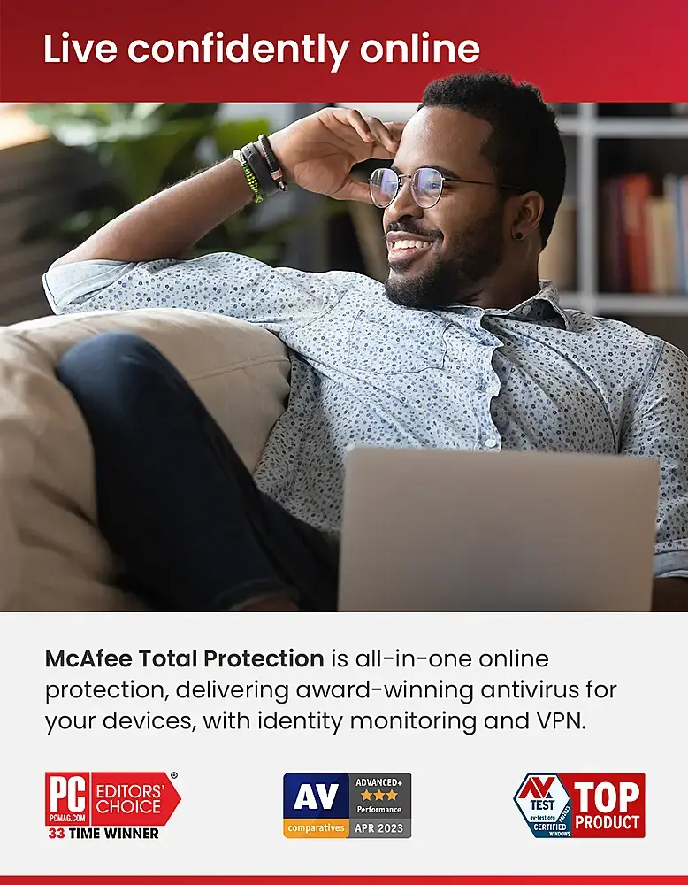 McAfee - Total Protection (5 Device) Antivirus & Internet Security Software (1-Year Subscription) - Android, Apple iOS, Chrome, Mac OS, Windows [Digital]