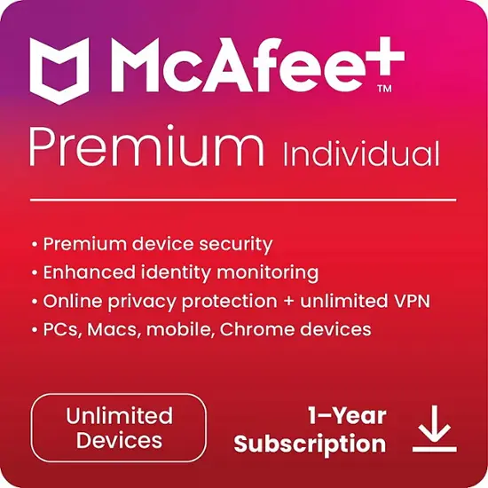 McAfee - McAfee+ Premium (Unlimited Devices) Individual Antivirus and Internet Security Software (1-Year Subscription) - Android, Apple iOS, Chrome, Mac OS, Windows [Digital]