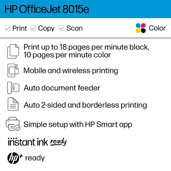 HP - OfficeJet 8015e Wireless All-In-One Inkjet Printer with 6 months of Instant Ink Included with HP+ - White-White