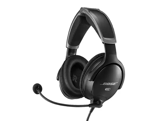 Bose - A30 Noise Cancelling Over-the-Ear Aviation Headset - Black-Black