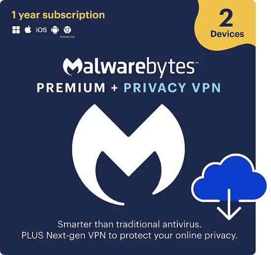 Malwarebytes - Premium + Privacy VPN Bundle 2-Devices - Windows, Mac OS, Android, Apple iOS, Apple iPadOS [Digital]