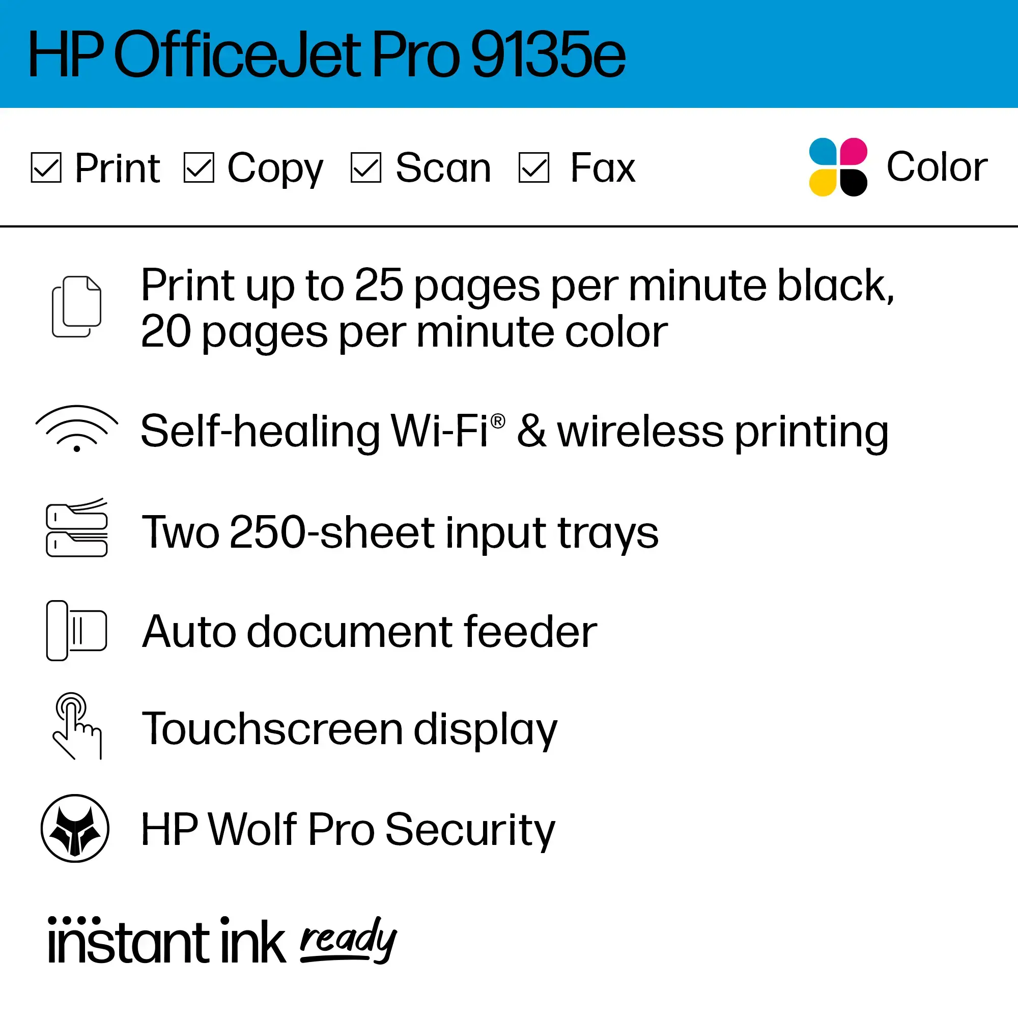 HP - OfficeJet Pro 9135e Wireless All-In-One Inkjet Printer with 3 months of Instant Ink Included with HP+ - White-White