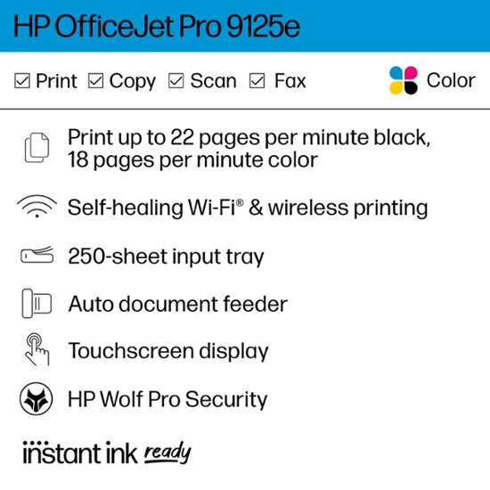 HP - OfficeJet Pro 9125e Wireless All-In-One Inkjet Printer with 3 months of Instant Ink Included with HP+ - White-White