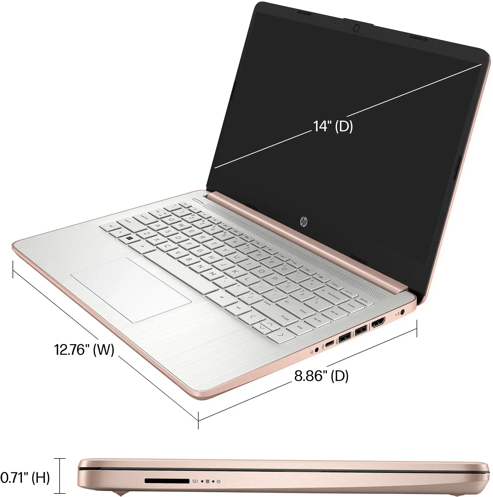 HP - 14" Laptop - Intel Celeron - 4GB Memory - 128GB eMMC - Rose Gold