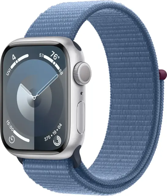 Apple Watch Series 9 GPS 41mm Aluminum Case with Winter Blue Sport Loop - Silver - (2023)