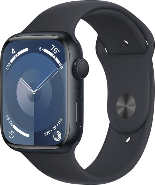 Apple Watch Series 9 GPS 45mm Aluminum Case with Midnight Sport Band (Small/Medium) - Midnight-45 millimeters-Midnight