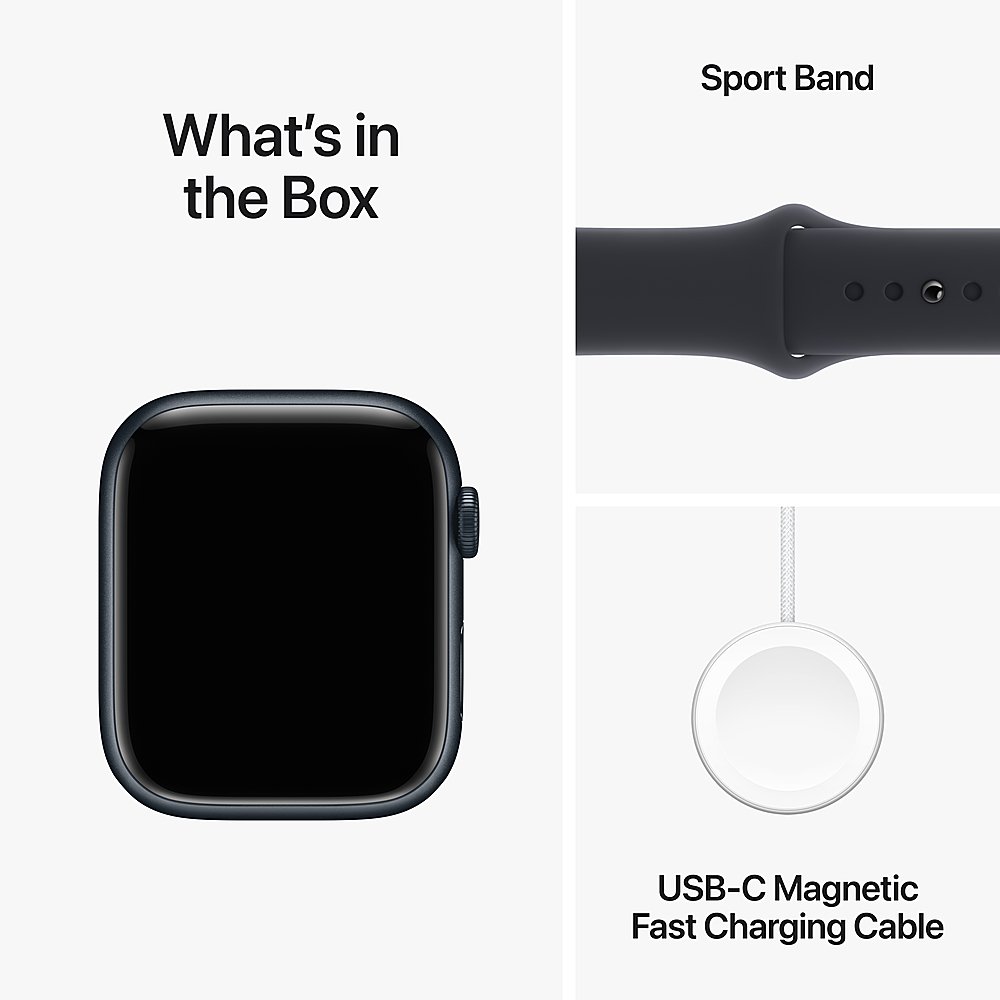 Apple Watch Series 9 GPS 45mm Aluminum Case with Midnight Sport Band (Small/Medium) - Midnight-45 millimeters-Midnight