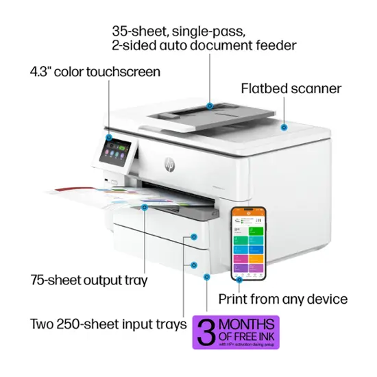 HP - OfficeJet Pro 9730e Wireless All-In-One Wide Format Inkjet Printer with 3 Months of Instant Ink Included with HP+ - White-White