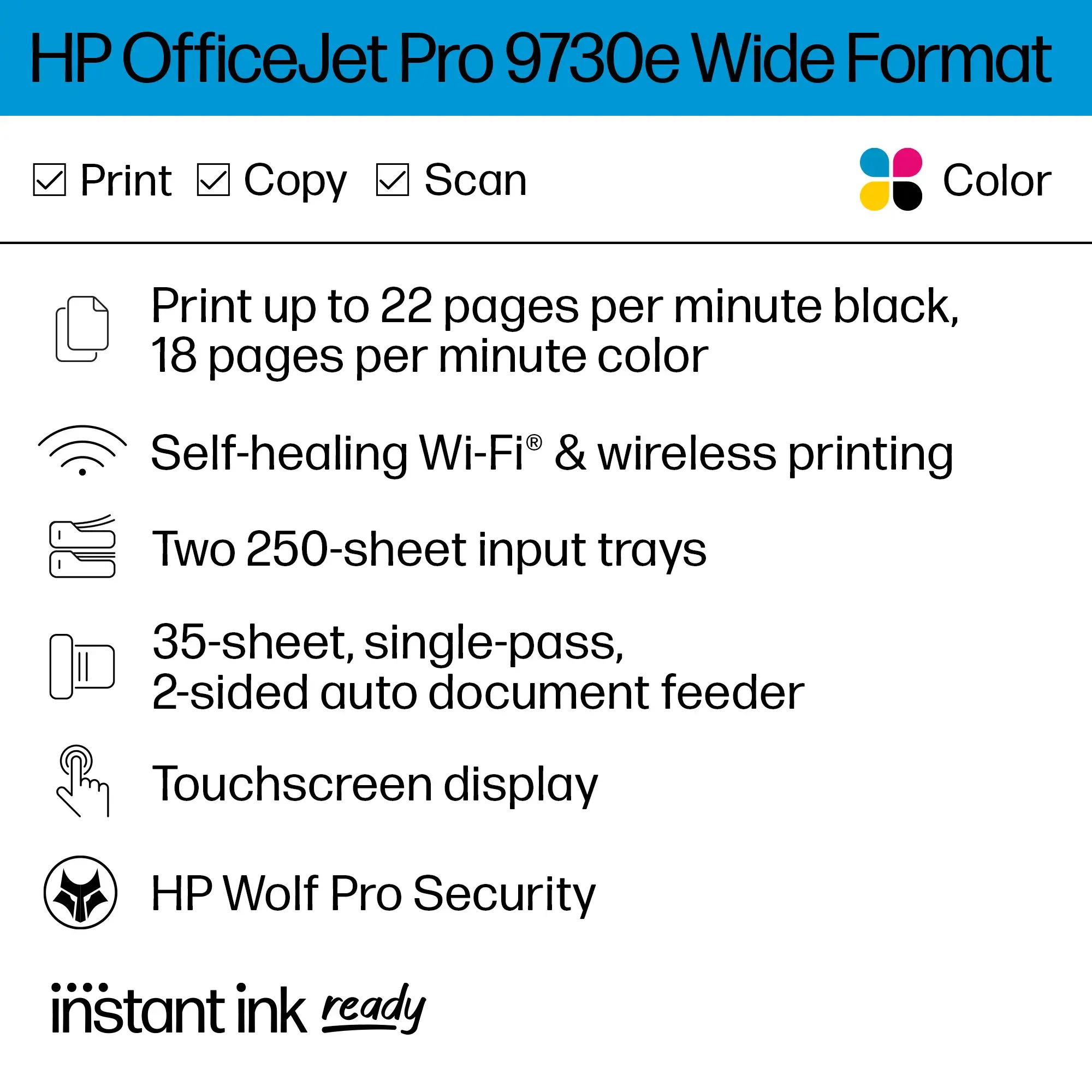 HP - OfficeJet Pro 9730e Wireless All-In-One Wide Format Inkjet Printer with 3 Months of Instant Ink Included with HP+ - White-White