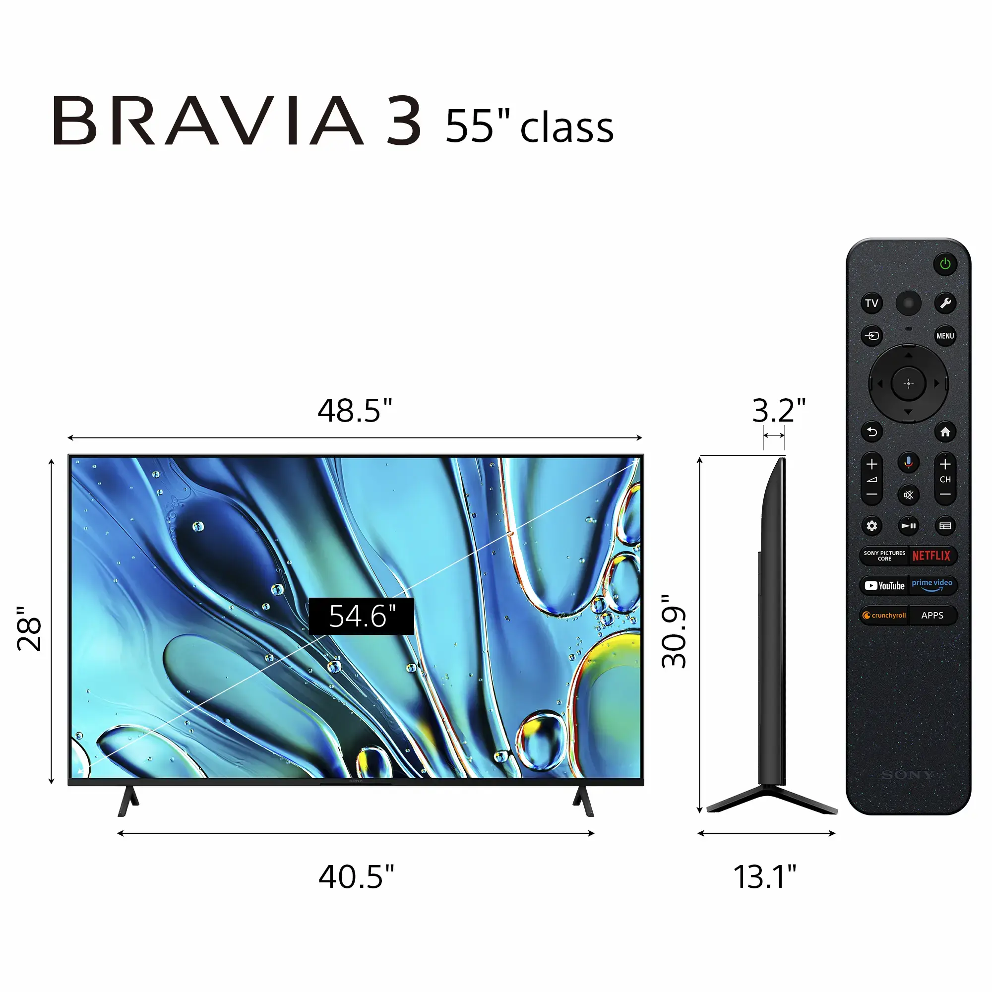 Sony - 55" Class BRAVIA 3 LED 4K UHD Smart Google TV (2024)-55 inches-Black