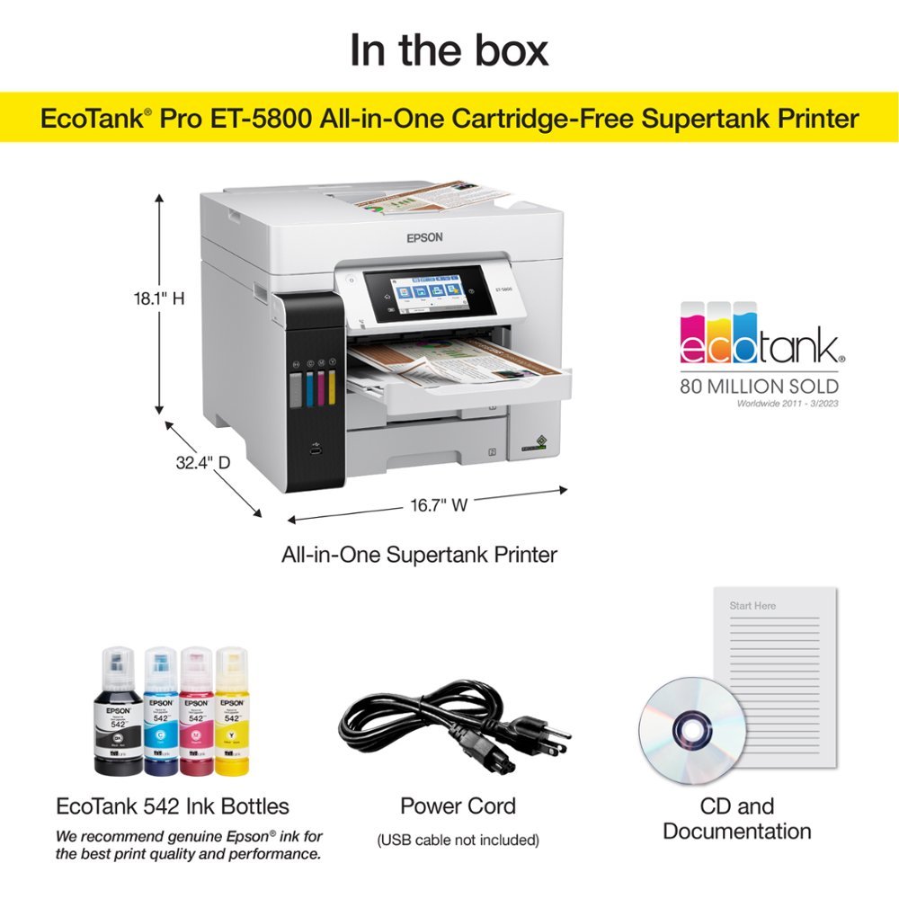 Epson - EcoTank Pro ET-5800 Wireless All-In-One Inkjet Printer - White-White