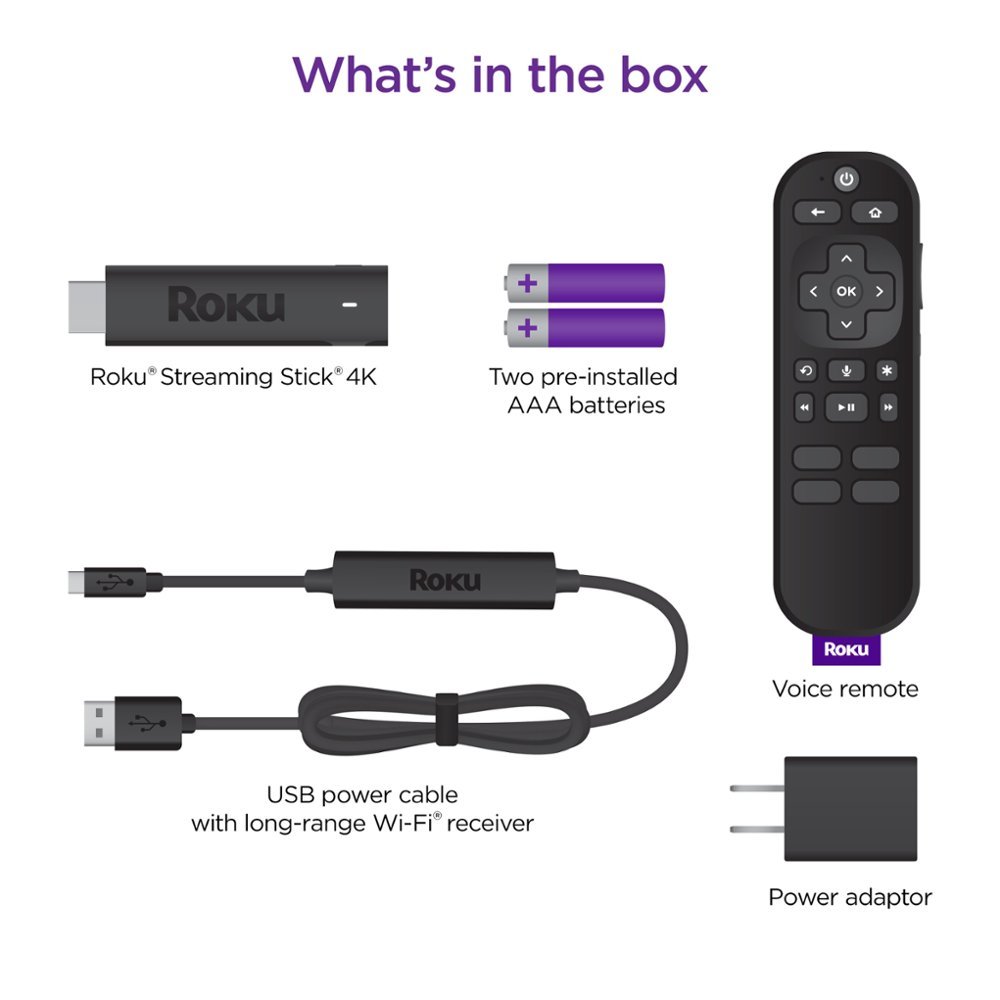 Roku Streaming Stick 4K | Streaming Device with Voice Remote and Long-Range Wi-Fi - Black-Black