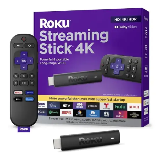 Roku Streaming Stick 4K | Streaming Device with Voice Remote and Long-Range Wi-Fi - Black