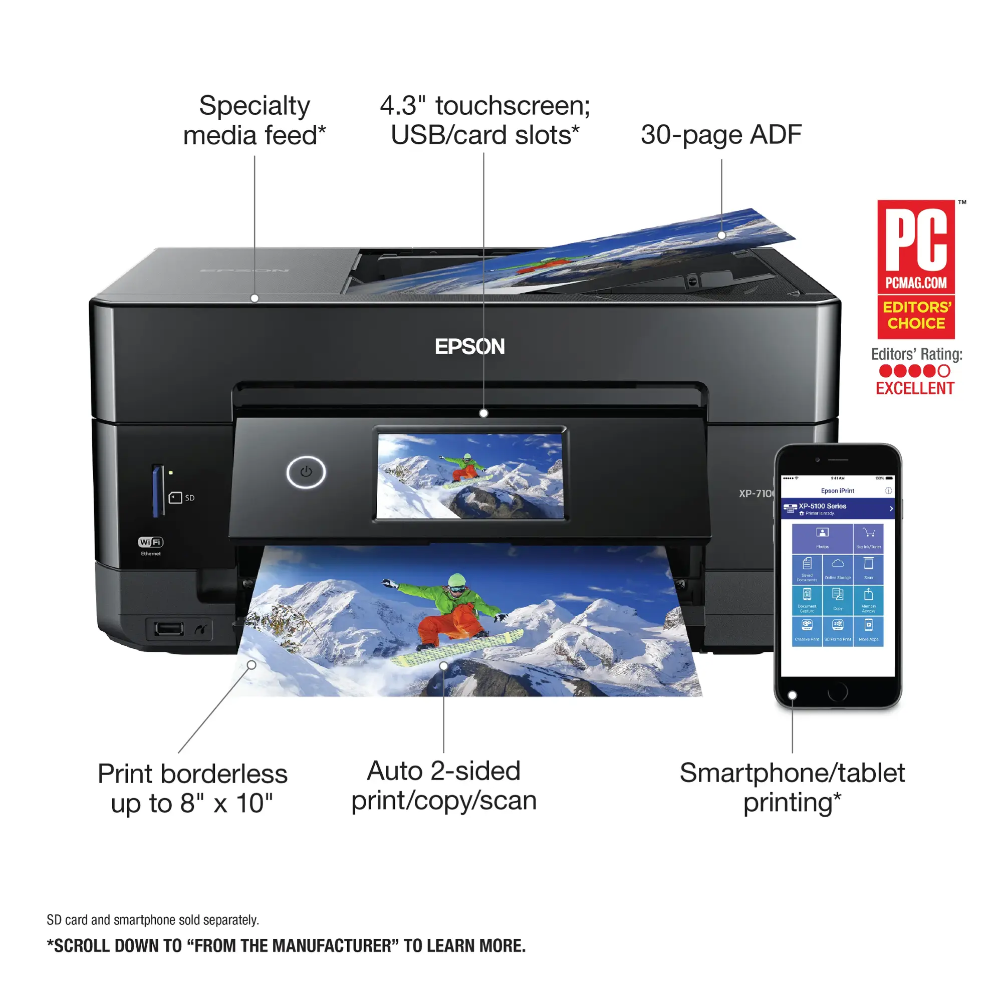 Epson - Expression Premium XP-7100 Wireless All-In-One Inkjet Printer - Black-Black