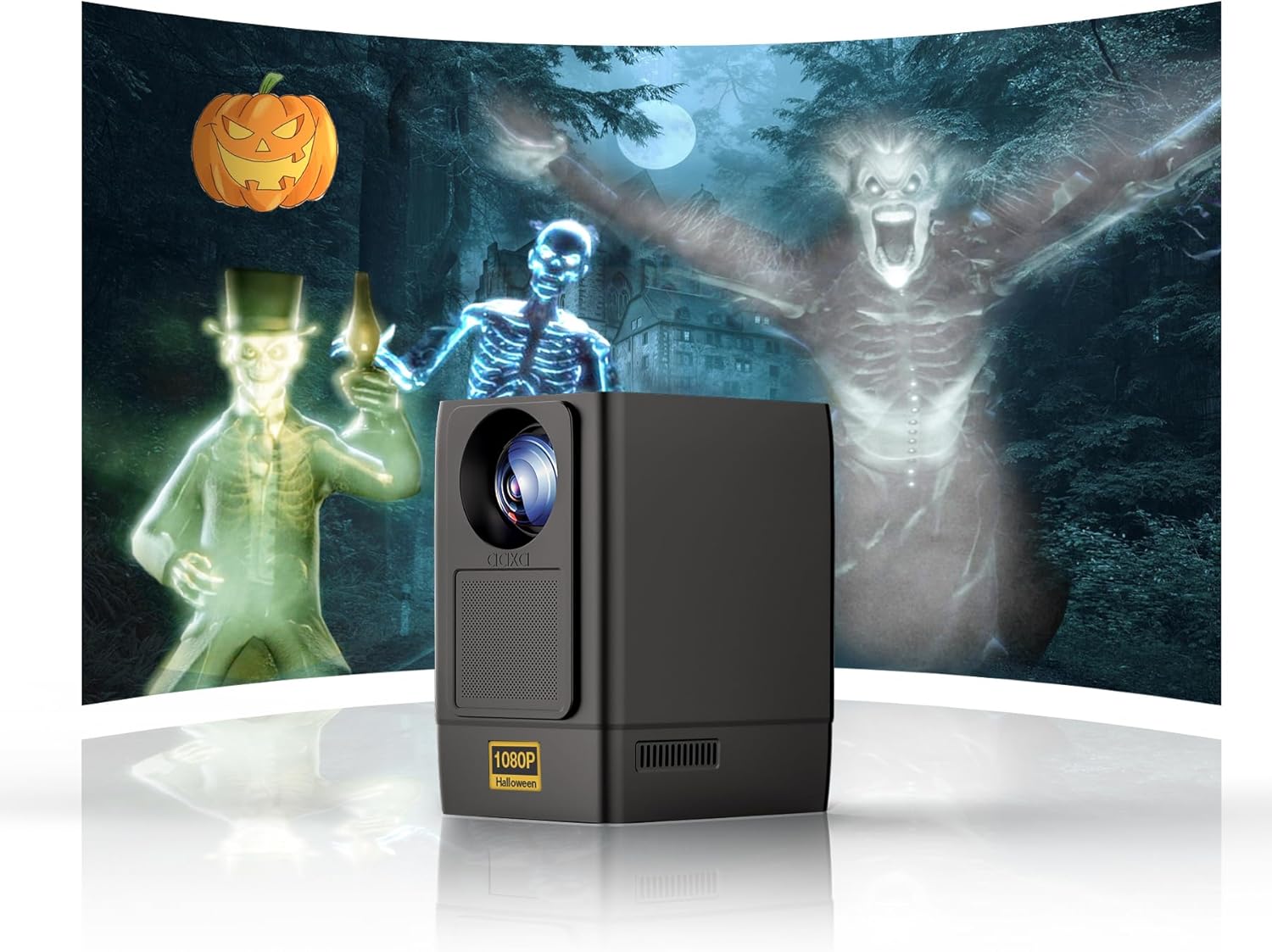 [Halloween Projector] AAXA L500 Projector HP Edition for Haunted Windows, 5 Pre-Loaded Hologram Movies, 1080p, Wireless Mirroring iPhone Android Streaming App Store, 10W Speakers Bluetooth & WIFI HDR