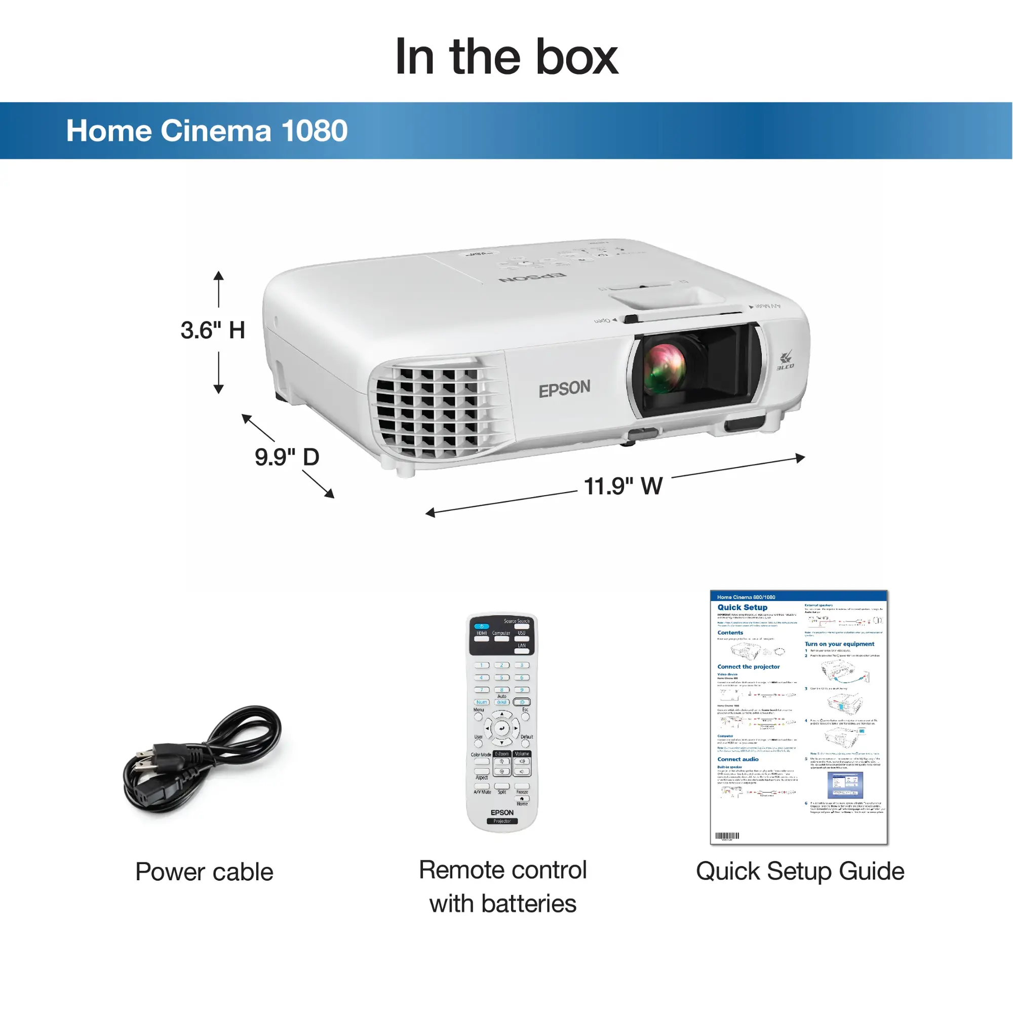 Epson - Home Cinema 1080 1080p 3LCD Projector - White-White