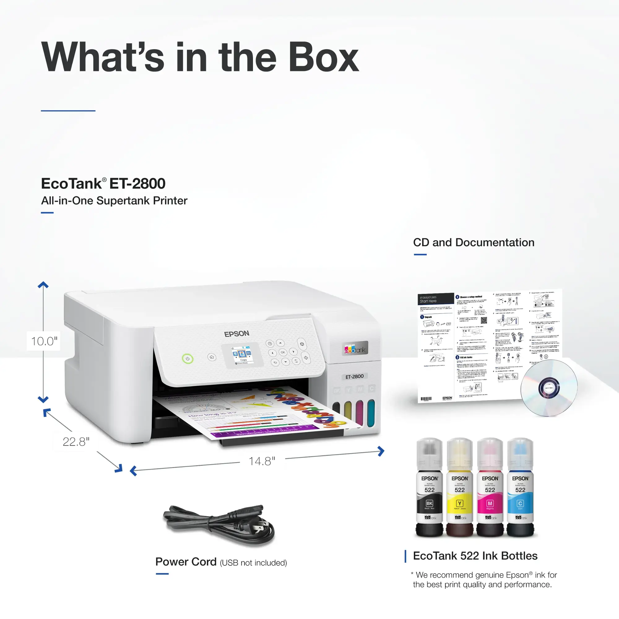 Epson - EcoTank ET-2800 Wireless All-in-One Supertank Inkjet Printer - White-White