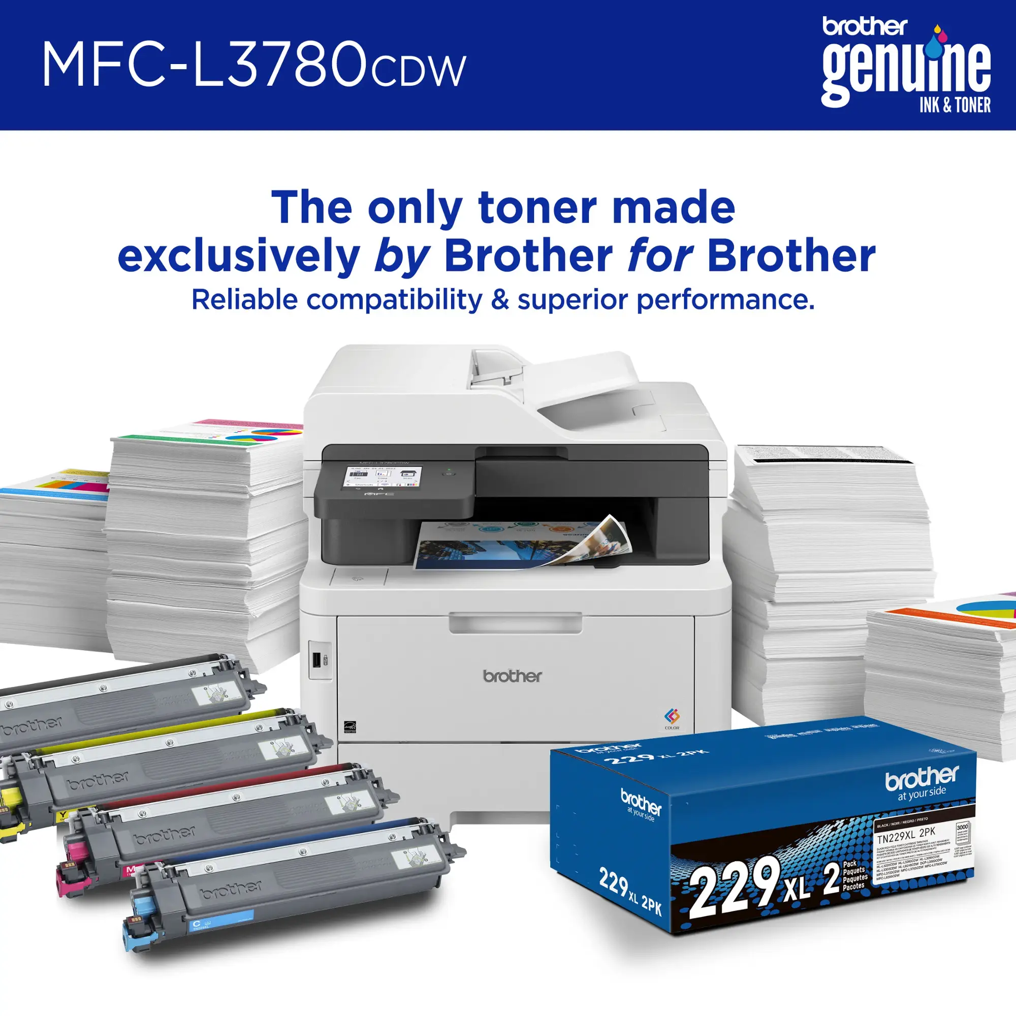 Brother - MFC-L3780CDW Wireless Digital Color All-in-One Printer with Laser Quality Output and Refresh Subscription Eligibility - White