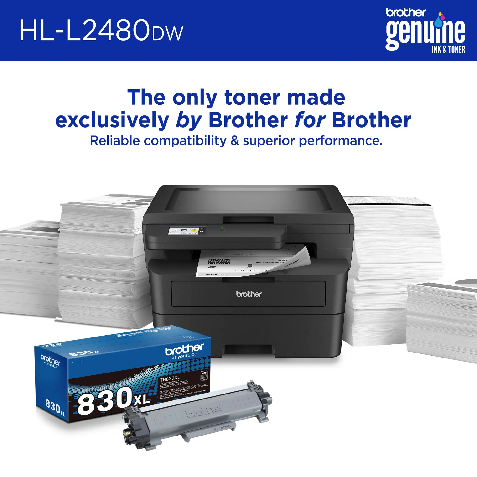 Brother - HL-L2480DW Wireless Black-and-White Refresh Subscription Eligible 3-in-1 Laser Printer - Gray