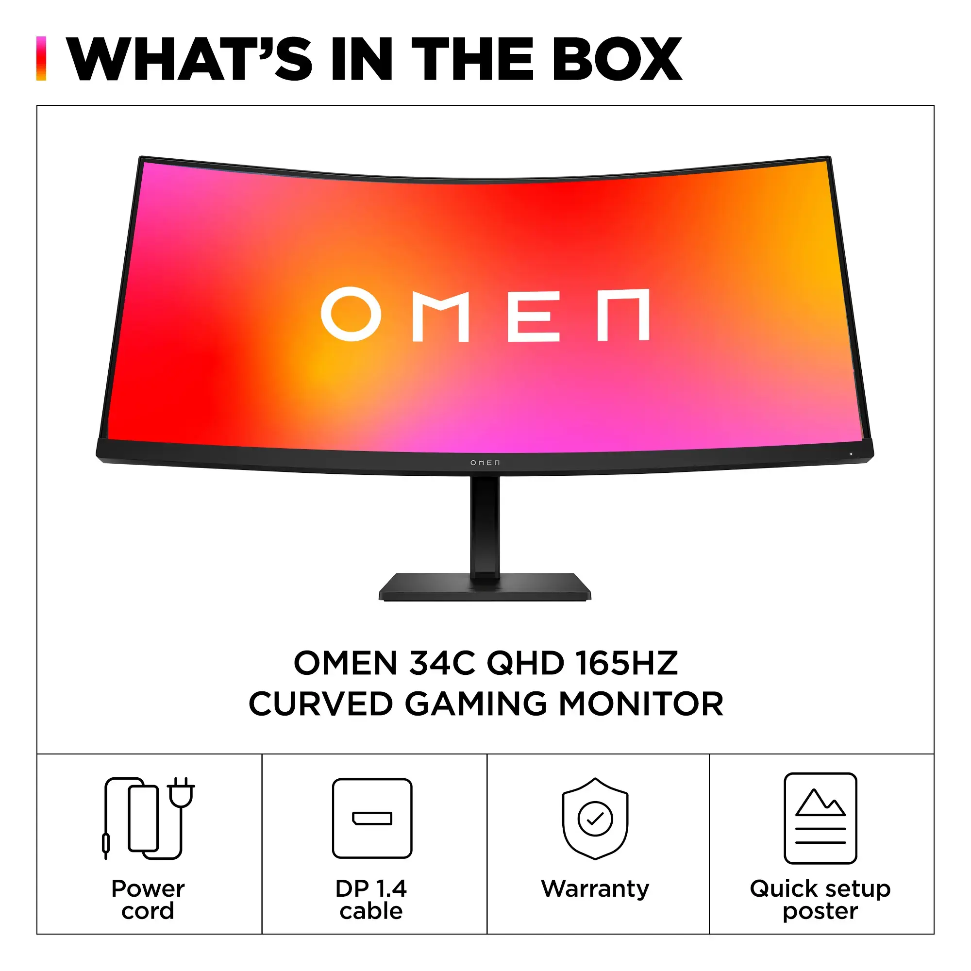 HP OMEN - 34" IPS LED Curved QHD 165Hz Free Sync Gaming Monitor with HDR (DisplayPort, HDMI, Audio Jack)