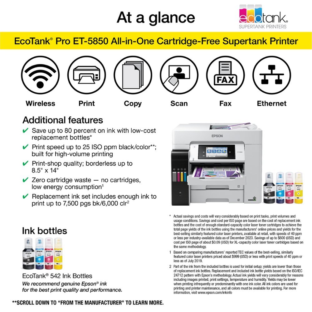 Epson - EcoTank Pro ET-5850 Wireless All-In-One Inkjet Printer - White-White