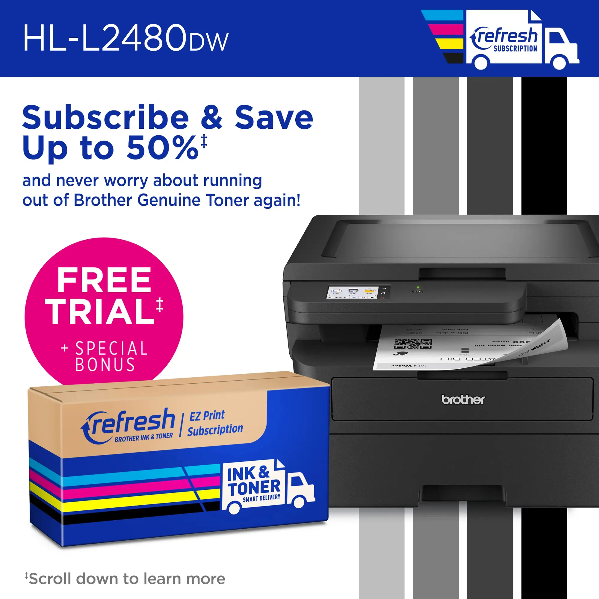 Brother - HL-L2480DW Wireless Black-and-White Refresh Subscription Eligible 3-in-1 Laser Printer - Gray