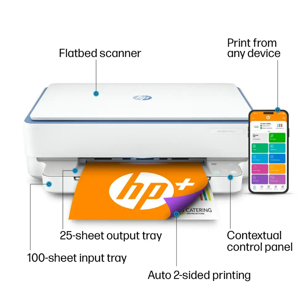 HP - ENVY 6065e Wireless All-in-One Inkjet Printer with 6 months of Instant Ink included with HP+ - White-White