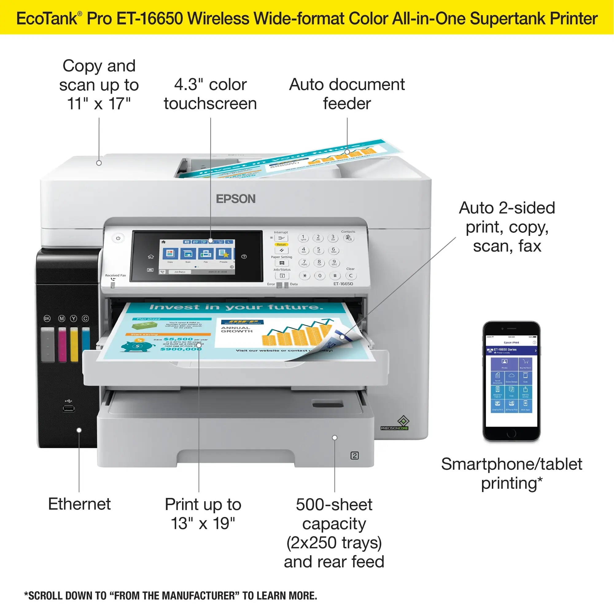 Epson - EcoTank Pro ET-16650 Wireless All-In-One Inkjet Printer - White