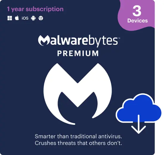 Malwarebytes - Premium (3-Devices) - Windows, Mac OS, Android, Apple iOS, Apple iPadOS [Digital]