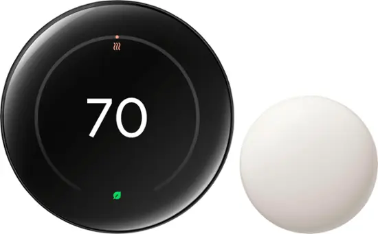 Google - Nest Learning Thermostat (4th gen) with Nest Temperature Sensor (2nd gen) - Polished Obsidian-Polished Obsidian