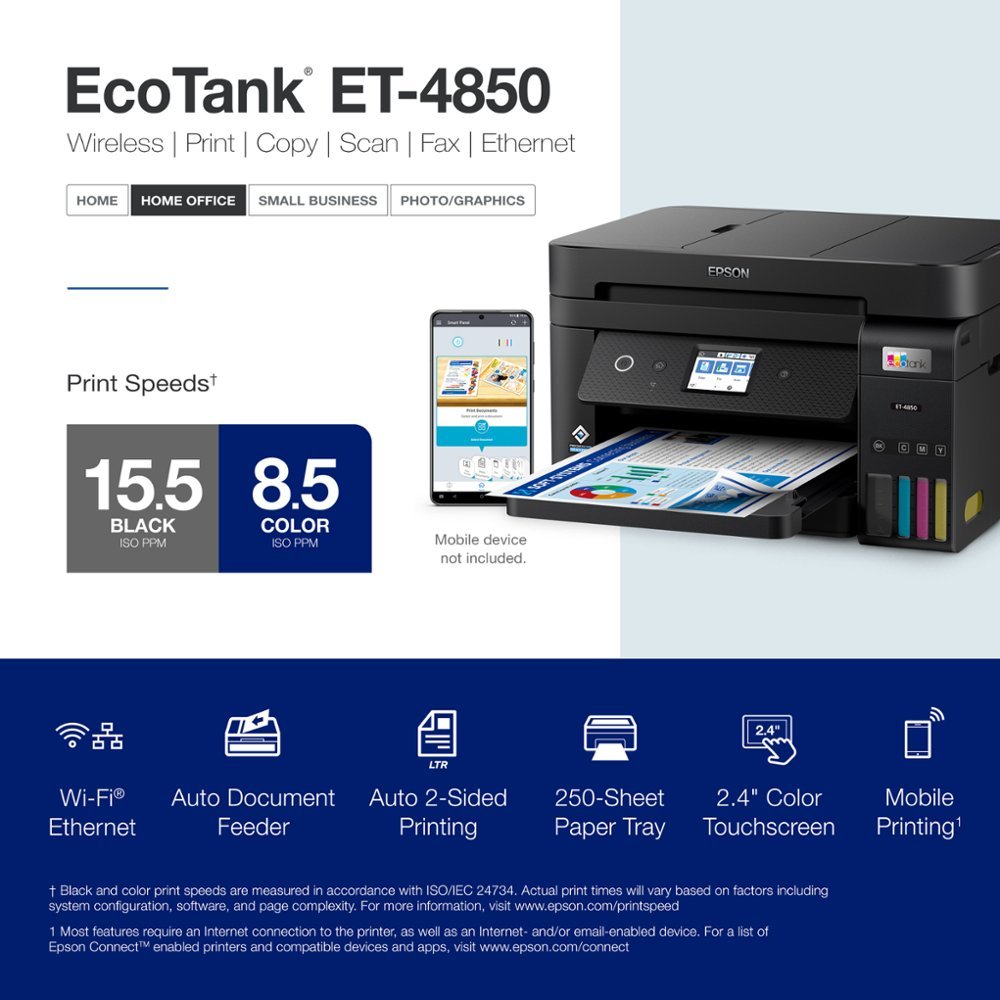 Epson - EcoTank ET-4850 All-in-One Supertank Inkjet Printer - Black-Black