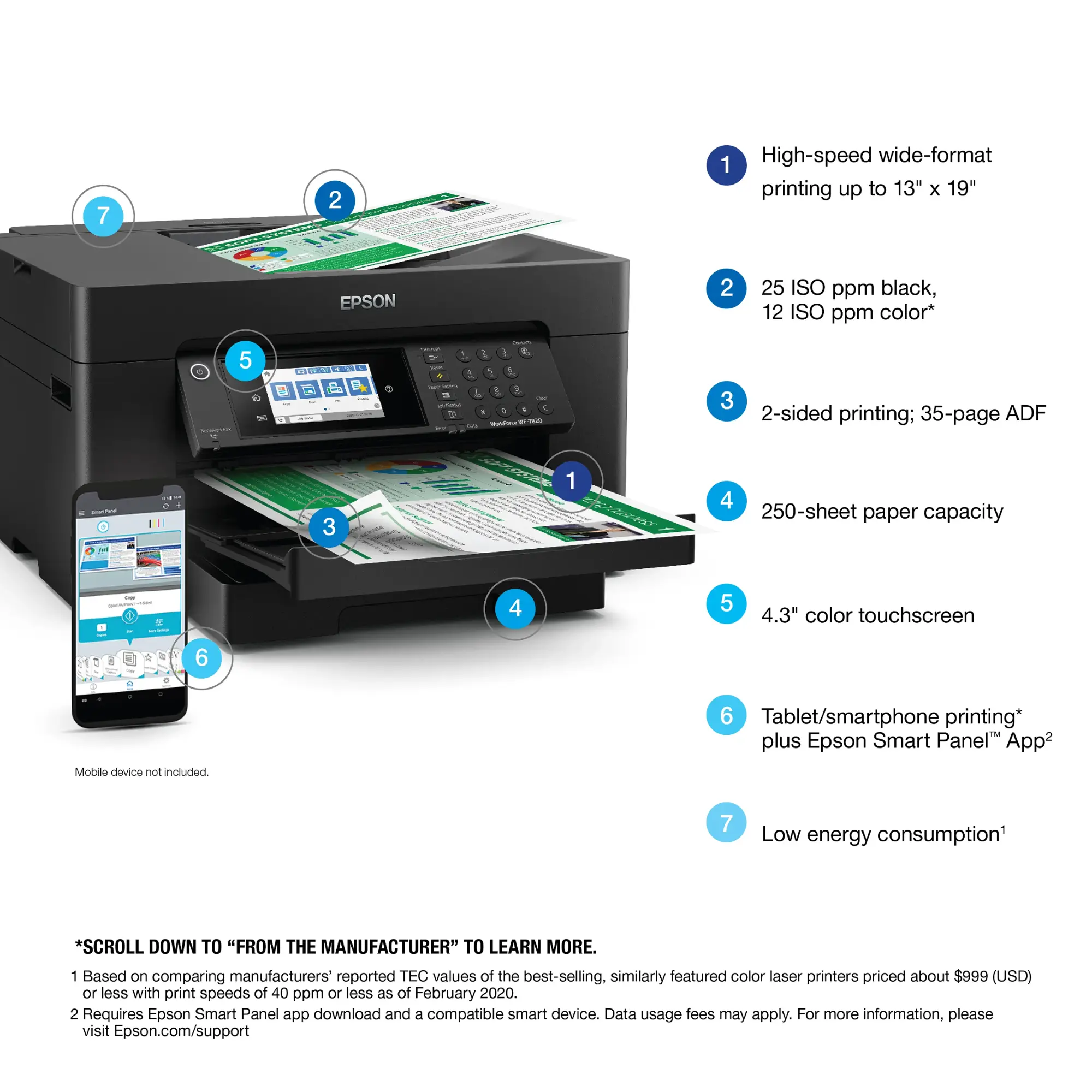 Epson - WorkForce Pro WF-7820 Wireless Wide-format All-in-One Printer - Black