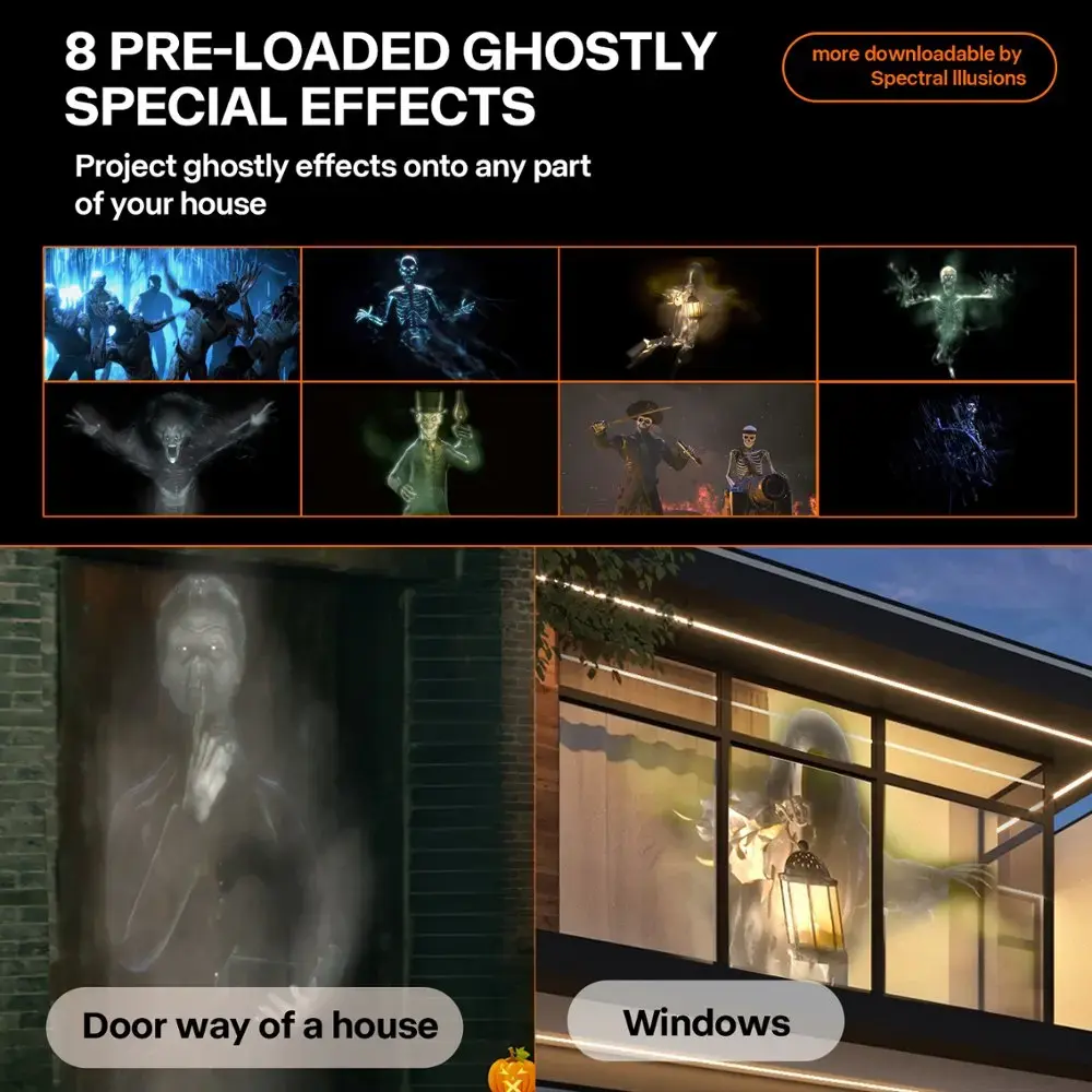 AAXA - HP4 Halloween Projector for Haunted Windows, AutoPlay(tm), Timer Onboard, 1080p Native, 8 Pre-Loaded Hologram Movies, BT - Orange/Black-Orange/Black