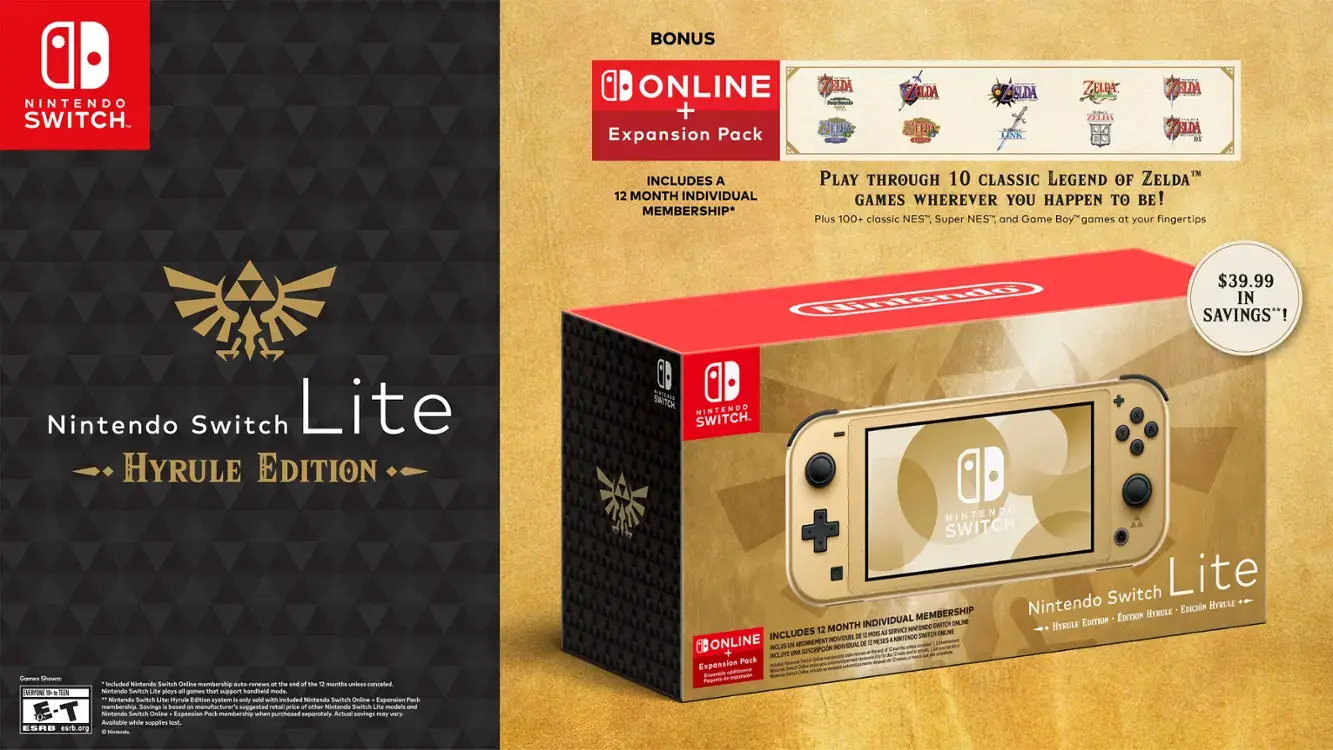 Nintendo Switch Lite: Hyrule Edition with Bonus Nintendo Switch Online + Expansion Pack - Multi