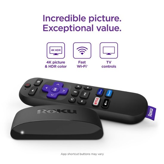 Roku Express 4K+ | Streaming Player HD/4K/HDR with Roku Voice Remote with TV Controls, includes Premium HDMI Cable - Black