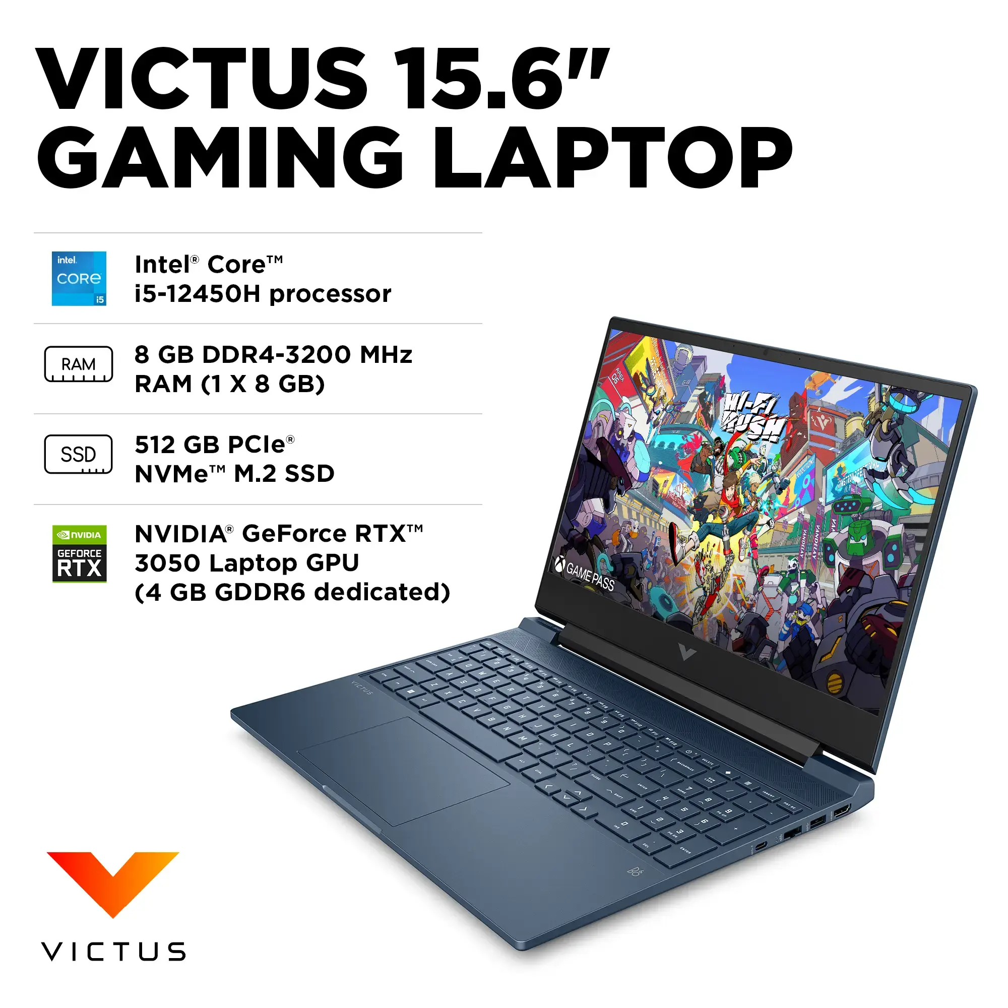 HP - Victus 15.6" Full HD 144Hz Gaming Laptop - Intel Core i5 - 8GB Memory - NVIDIA GeForce RTX 3050 - 512GB SSD - Performance Blue