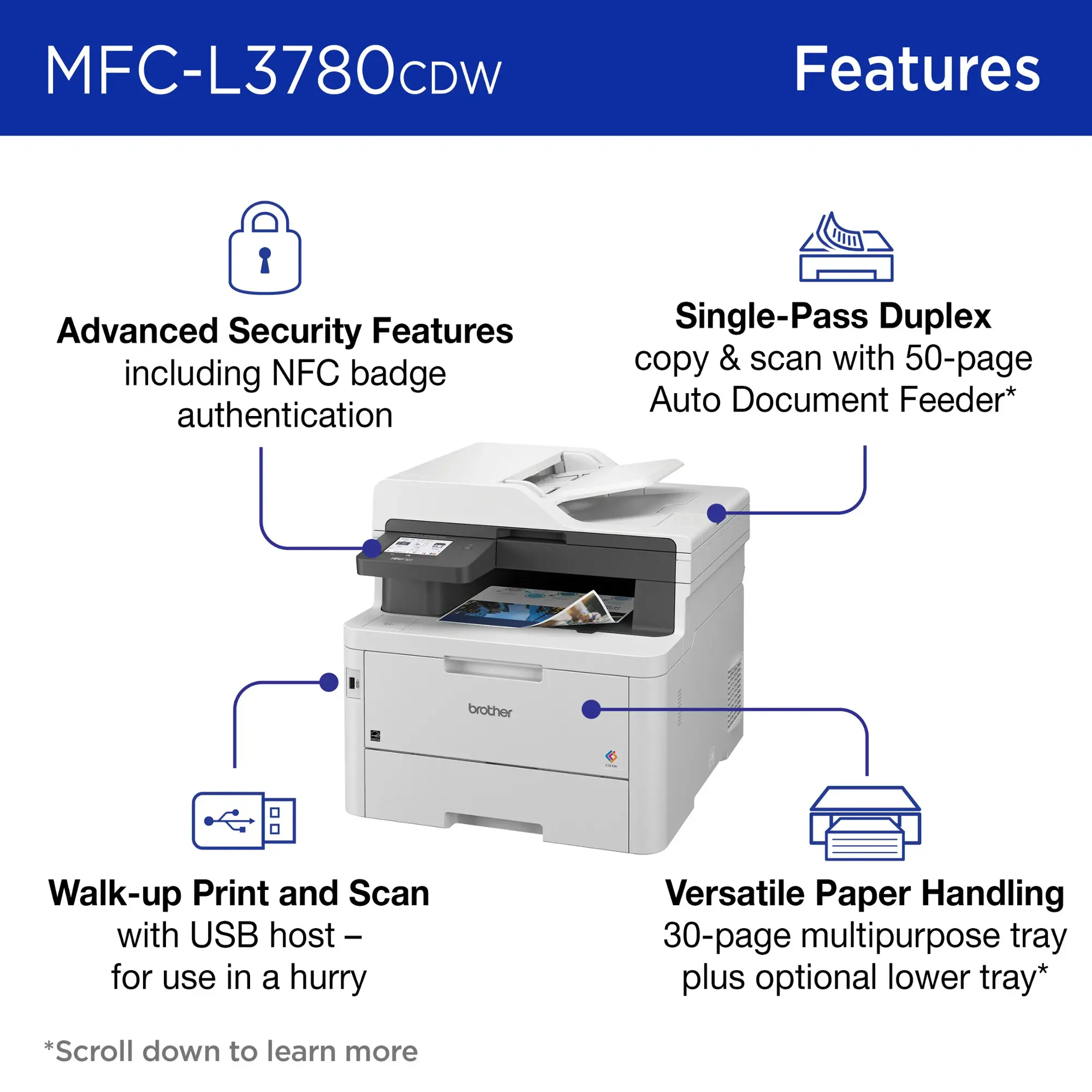 Brother - MFC-L3780CDW Wireless Digital Color All-in-One Printer with Laser Quality Output and Refresh Subscription Eligibility - White