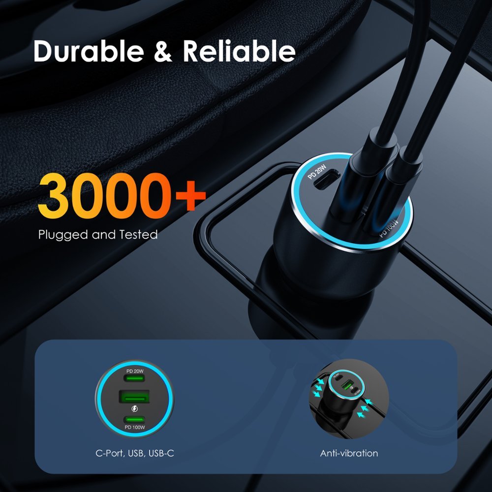 Rexing - 120W Vehicle Quick Charger with 2 USB-C & 1 USB Port Compatible with iPhone and Samsung Note - Gray-Gray