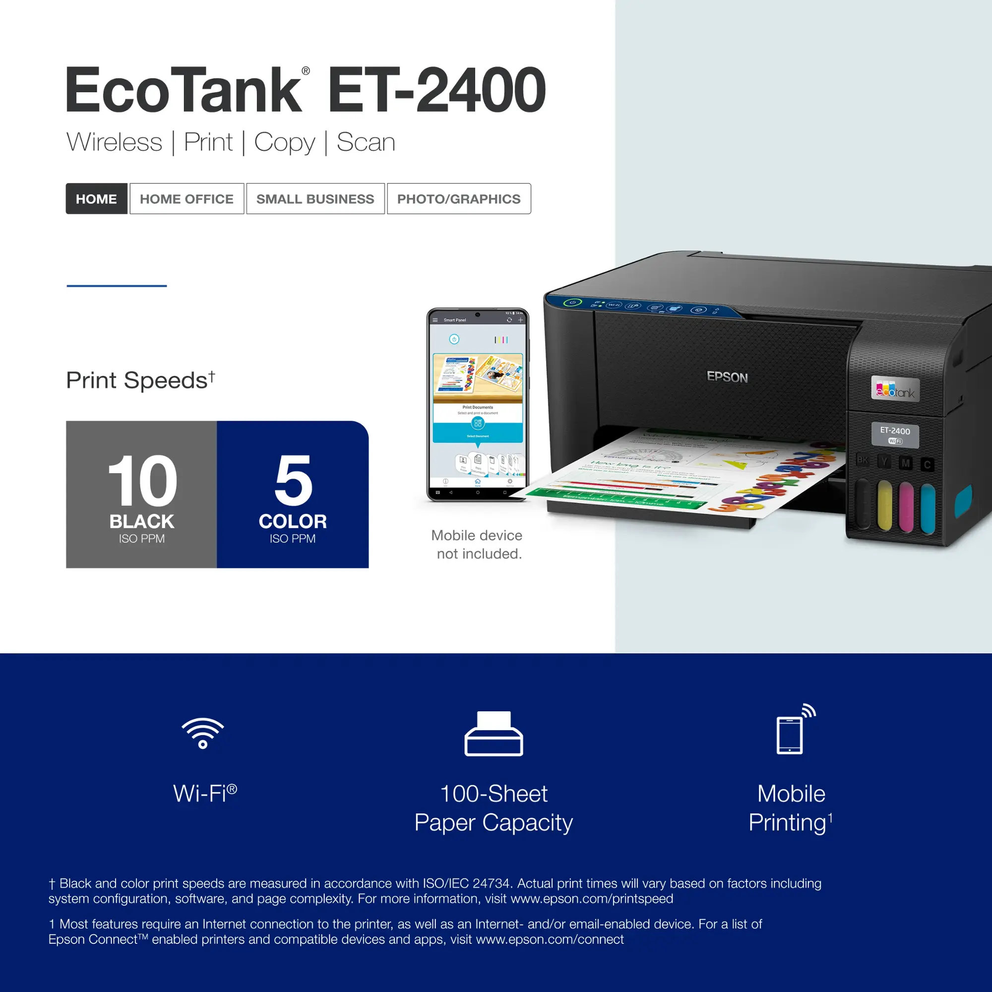 Epson - EcoTank ET-2400 Wireless Color All-in-One Cartridge-Free Super tank Printer with Scan and Copy - Black-Black