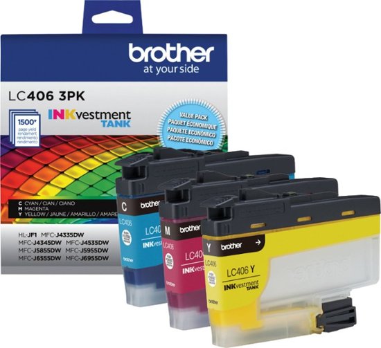 Brother - LC406 3PK 3-Pack INKvestment Tank Ink Cartridges - Cyan/Magenta/Yellow-Cyan/Magenta/Yellow