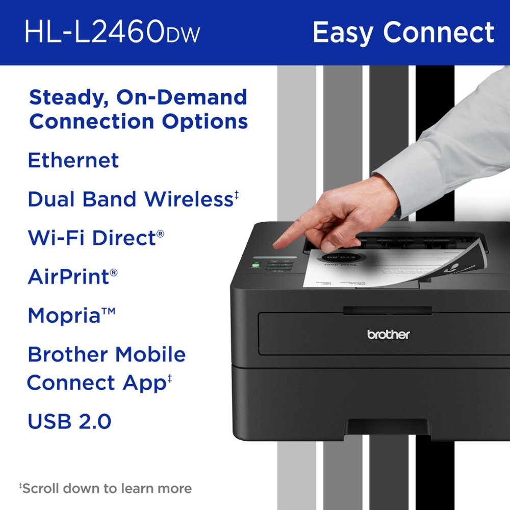 Brother - HL-L2460DW Wireless Black-and-White Refresh Subscription Eligible Laser Printer - Gray