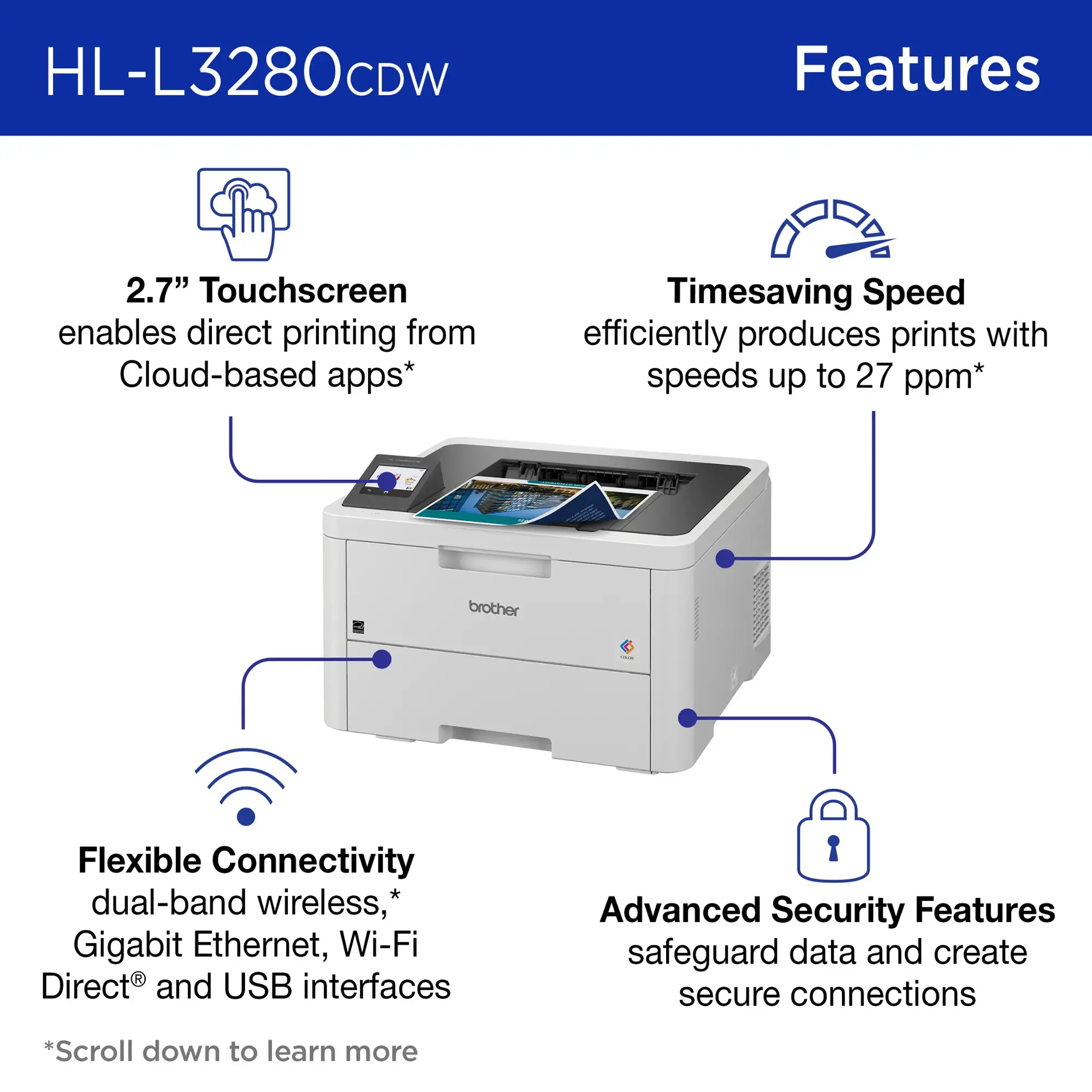 Brother - HL-L3280CDW Wireless Digital Color Printer with Laser Quality Output and Refresh Subscription Eligibility - White