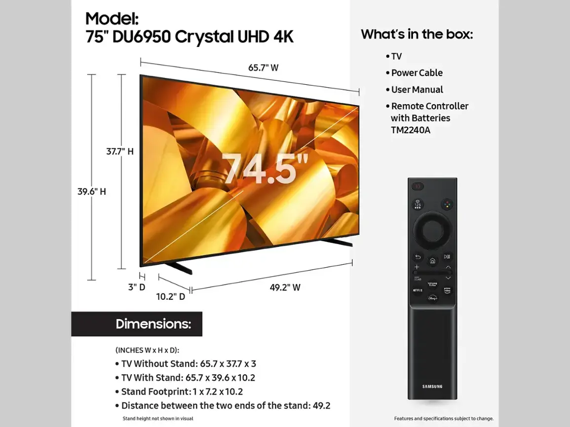 Samsung - 75” Class DU6950 Series Crystal UHD 4K Smart Tizen TV (2024)