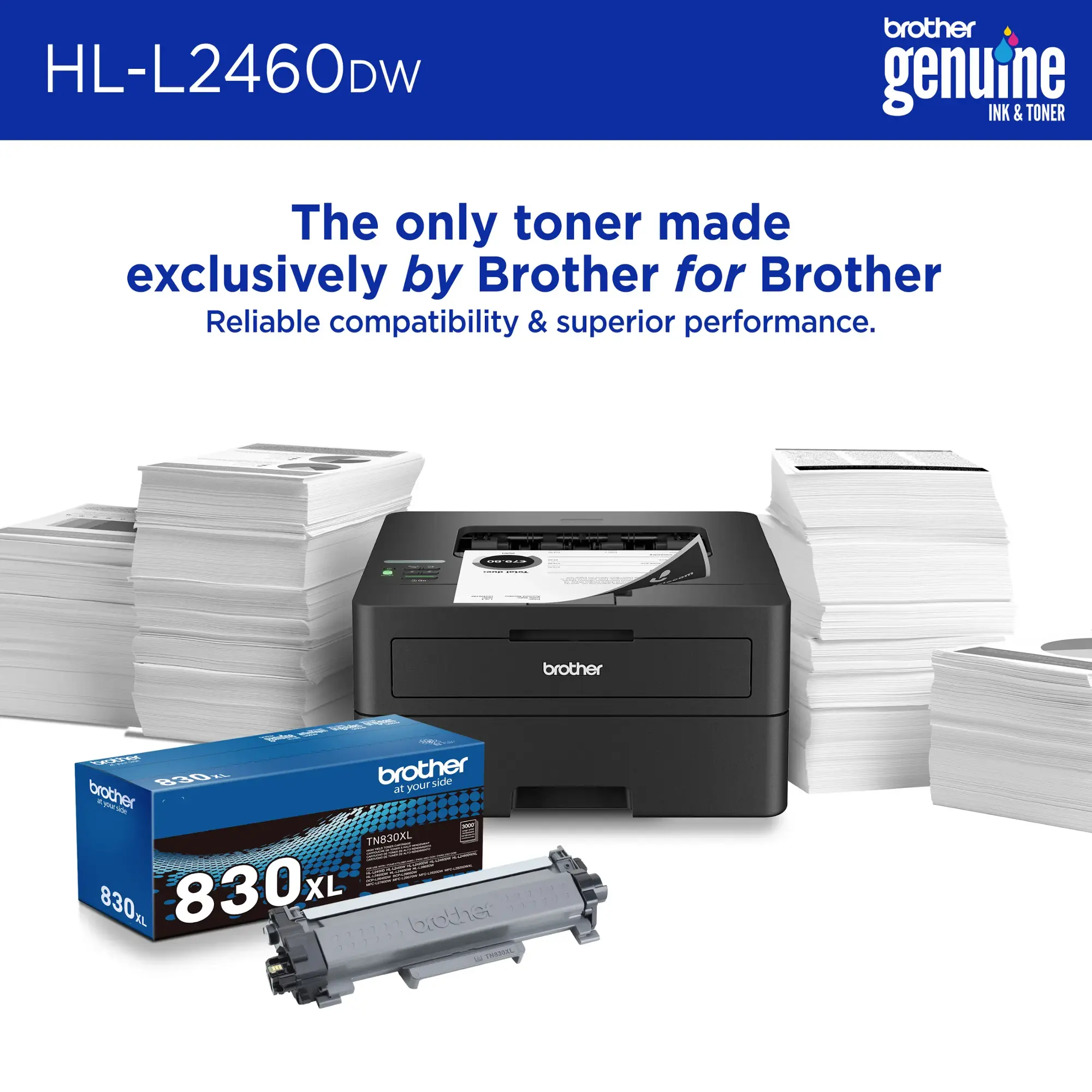 Brother - HL-L2460DW Wireless Black-and-White Refresh Subscription Eligible Laser Printer - Gray