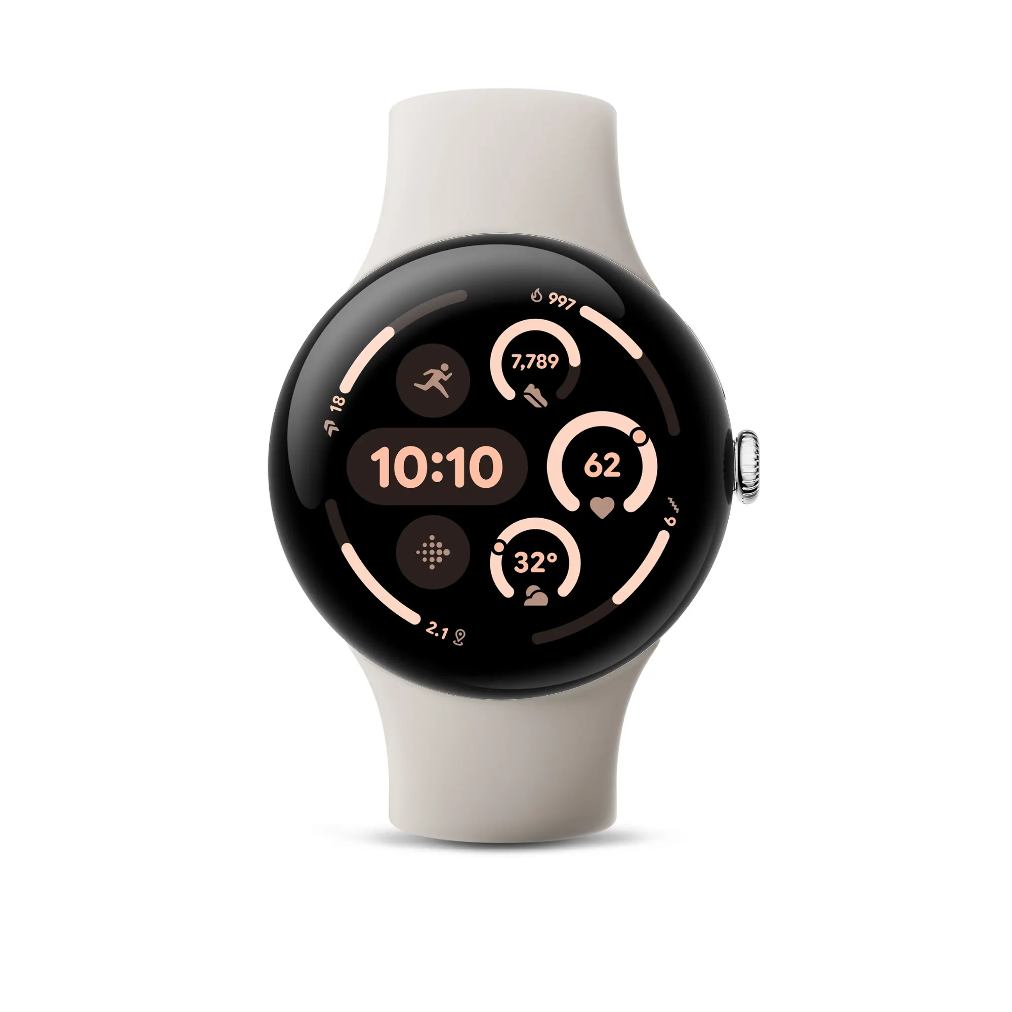 Google - Pixel Watch 3 (45mm) Smartwatch with Porcelain Band - Wi-Fi - Polished Silver-Polished Silver