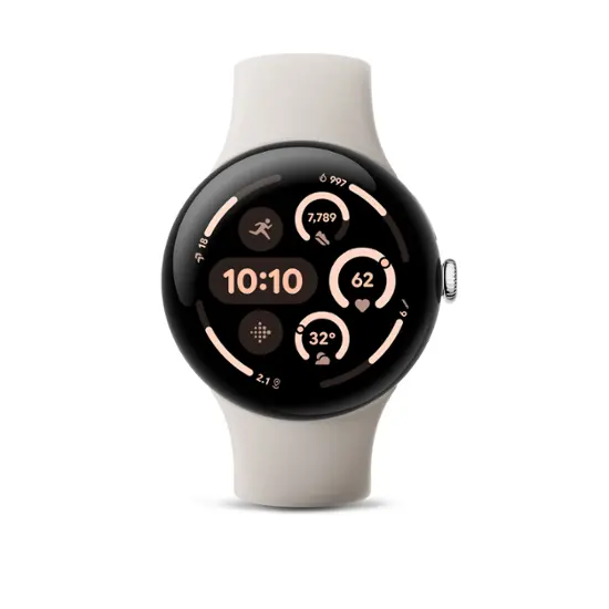 Google - Pixel Watch 3 (45mm) Smartwatch with Porcelain Band - LTE - Polished Silver-Polished Silver