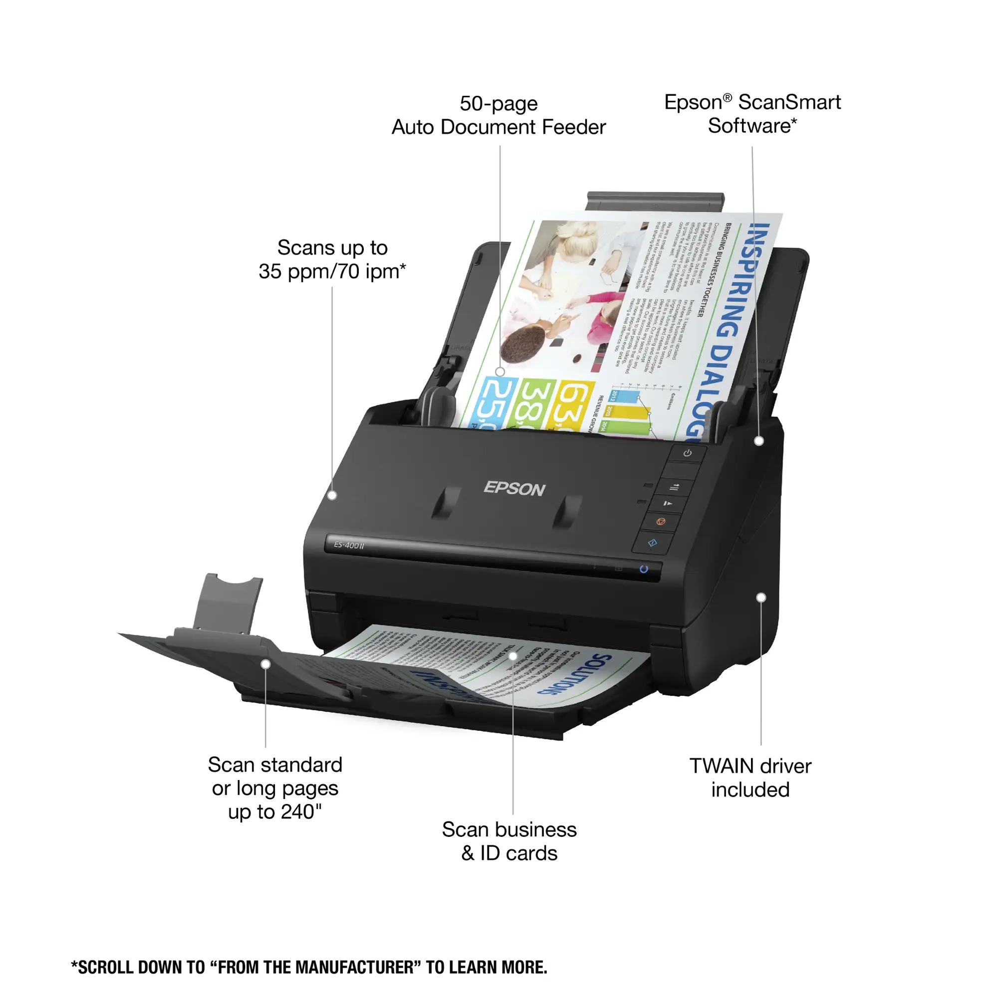 Epson - WorkForce ES-400 II Duplex Desktop Document Scanner - Black-Black