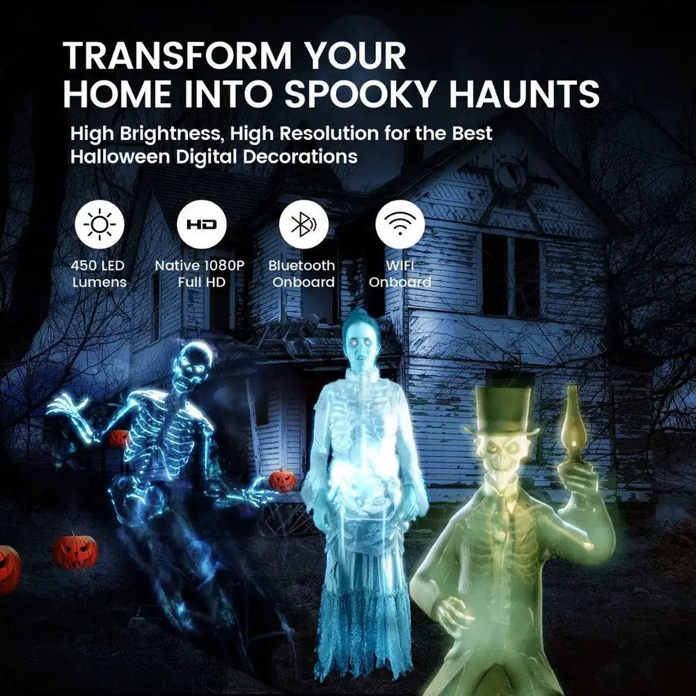 AAXA - HP4 Halloween Projector for Haunted Windows, AutoPlay(tm), Timer Onboard, 1080p Native, 8 Pre-Loaded Hologram Movies, BT - Orange/Black-Orange/Black